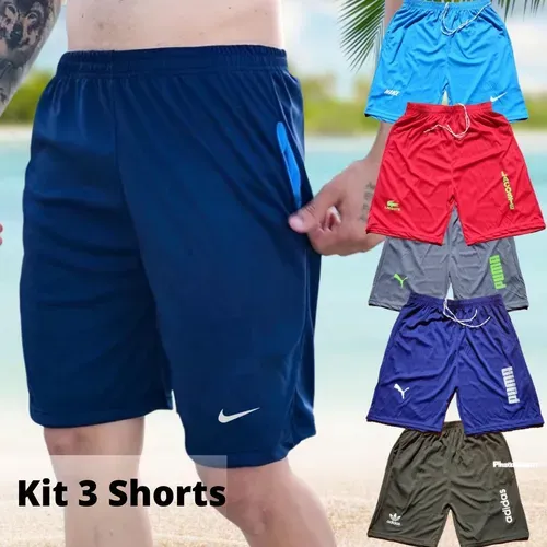 Kit 3 Shorts Masculino Treino Academia Promoo Com Bolso